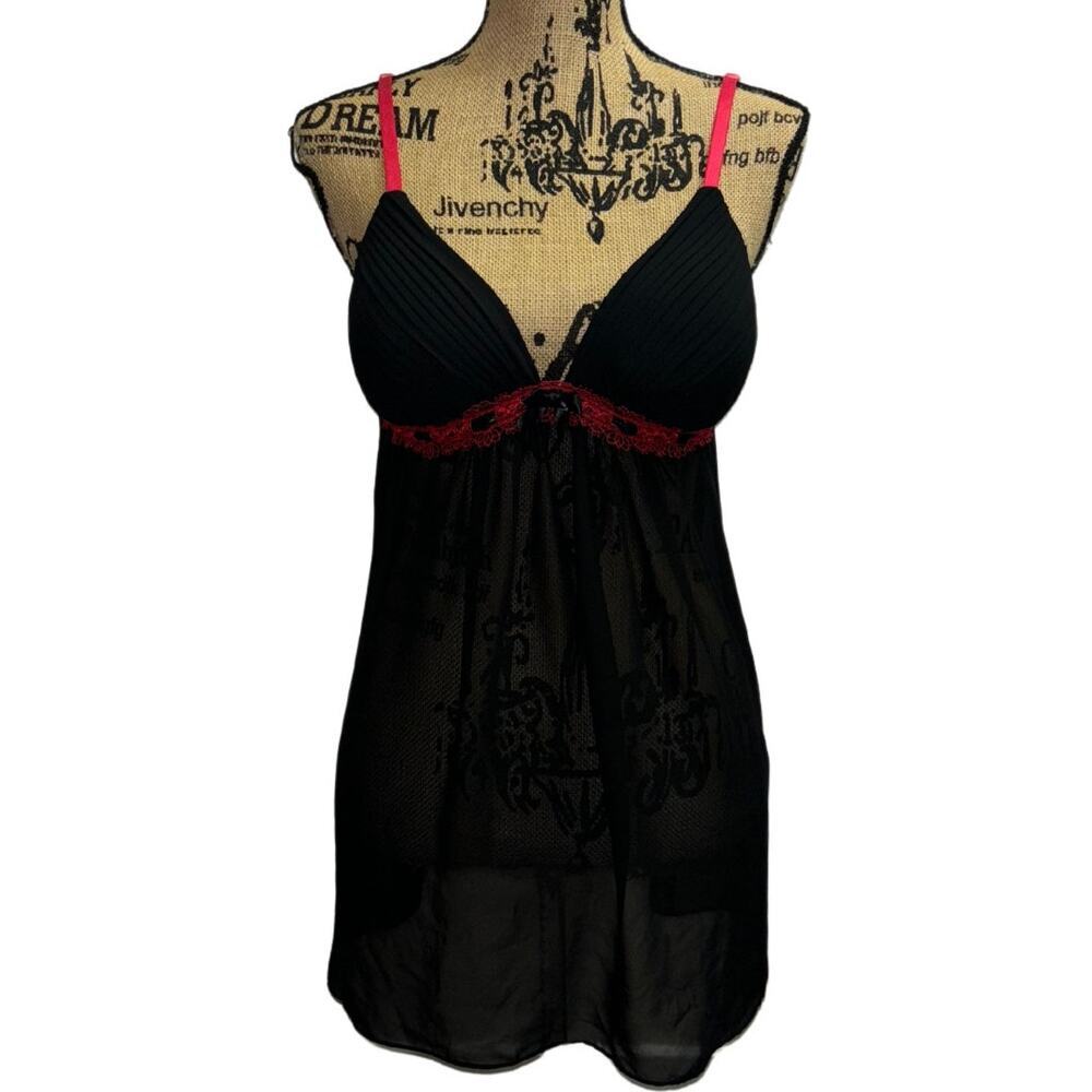 Y2k Linea Donatella Slip Dress Black Red Sheer Size XL Romantic Vampire Vintage